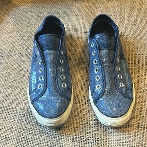 Converse All Star Blue Sequin low Top Sneaker tennis shoes size 8.5